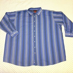 Nyne Striped Coolmax Blue Long Sleeve Button Down Casual Shirt, Men's Big 5XL